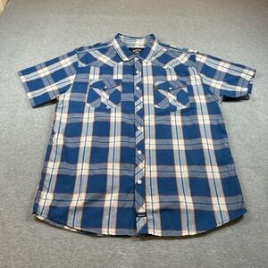 Jonathan Martin Collection Shirt Mens XL Short Sleeve Blue Plaid Button Up NOTE: